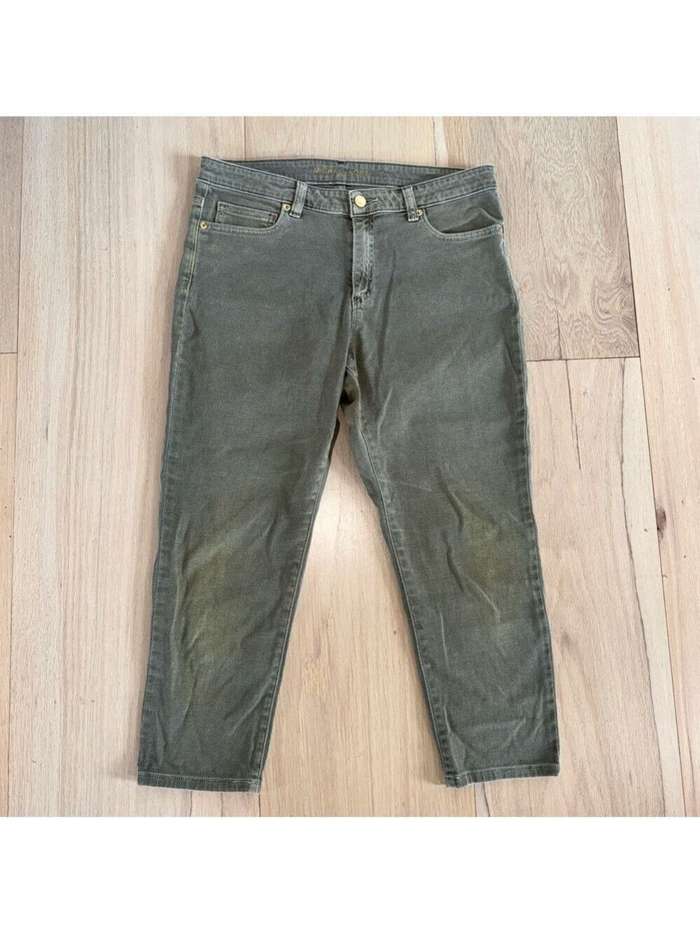 Michael Kors Izzy Cropped Skinny Jeans Olive Green Size 10